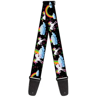 Abbildung von Buckle Down Gitarrengurt Unicorns Rainbows Stars schwarz 5,1 cm breit