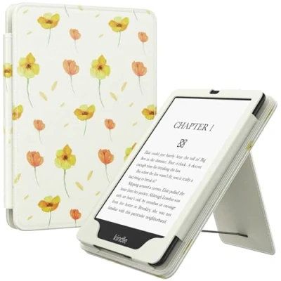 Abbildung von MoKo Hülle Kompatibel mit 7&quot;/6.8&quot; Kindle Paperwhite 12th/11th Generation 2024/2021, Slim PU Tablet Schutzhülle Auto Schlaf/Aufwach Handschlaufe für Signature Edition, Weiß/Gelb