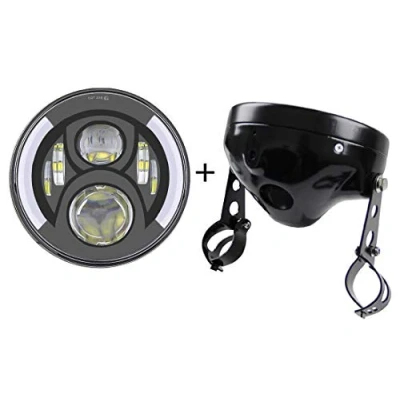 Abbildung von SKUNTUGUANG 7 Zoll Runde LED Scheinwerfer Motorrad Licht mit weißer DRL, Lampe Gehäuse Eimer, Anzug für Vordergabel 32 40 mm Durchmesser