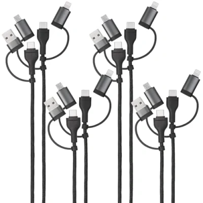 Abbildung von Callstel 3in1 Ladekabel USB C: 4er 6in1 Schnelllade &amp; Datenkabel A/C zu C/MicroUSB, 3A, 0,3m (Ladekabel aus Nylon, Micro Lightning Ladekabel, Handy Ladestation)