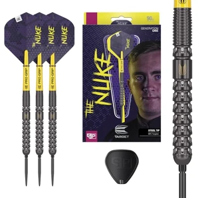Abbildung von Target Darts Luke Littler G1 Steel Tip Swiss Point Darts, 90% Wolfram Dart, 22G Generation 1 Stahlspitzen Player Edition Points Dart Set mit Werkzeug, Pro Grip Schäften und Nr. 2 Flight