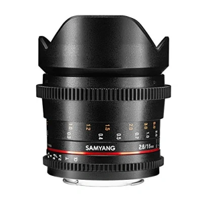 Abbildung von SAMYANG MF 16mm T2.6 Video DSLR Sony A manuelles Objektiv mit Festbrennweite für Vollformat und APS C Kameras Mount, ideal Architektur Landschaften, schwarz, SA1319