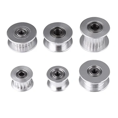 Abbildung von 5Stück 2GT Aluminium Timing Riemenscheibe Bohrung Spannrolle Drucker 3mm / 5mm Rad 16/20 Zähne für Gürtel Breite 6mm/10mm Zahnriemen(W6mm, 20T, Bore 5, Toothless)