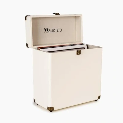 Abbildung von Audizio RC32 Robuster Koffer für Schallplatten Aufbewahrung Design Vinyl Holder Plattenkoffer Zubehör Creme Weiß