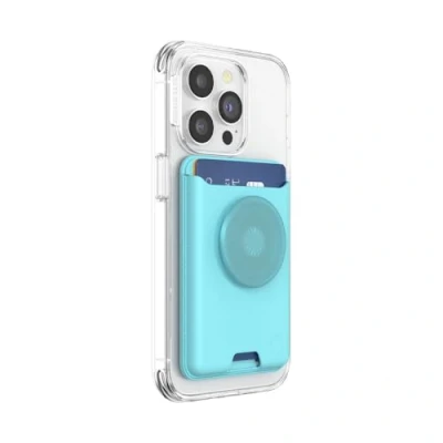 Abbildung von PopSockets: PopWallet+ für MagSafe Kartenhalter mit integriertem austauschbarem PopTop Smartphones und Hüllen Butterfly Pea Blue