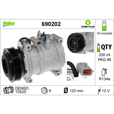 Abbildung von VALEO 690202 Kompressor 10S20 12 PAG 46 R 134a mit Kompressoröl CHRYSLER: VOYAGER 4