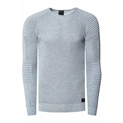 Abbildung von Slim Fit Feinstrick Biker Rundhals Pullover