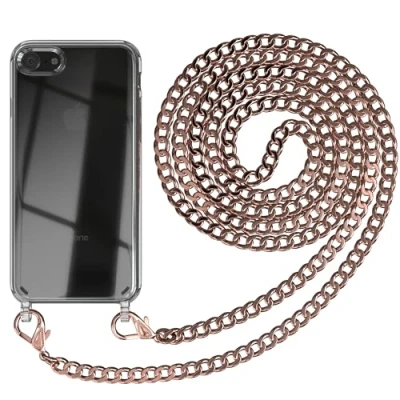 Abbildung von EAZY CASE Handykette kompatibel mit iPhone SE (2022/2020) / 8/7 Handyhülle Metal Umhängeband und Ersatz Kordel Schwarz, Handykordel Schutzhülle, Stylische Kette Hülle, Rosé