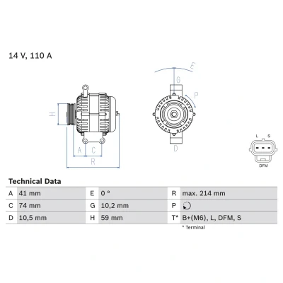 Abbildung von BOSCH 0 986 045 370 Lichtmaschine 14V 110A FORD: Transit Mk5 Bus, Kastenwagen, Pritsche/Fahrgestell