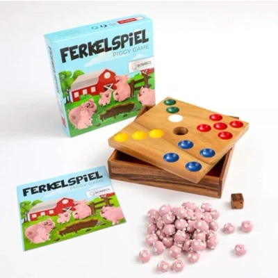 Abbildung von ROMBOL Denkspiele Spiel, Schweinchenspiel Ferkelspiel Würfelspiel mit den süßen Ferkeln für die ganze Familie, Holzspiel
