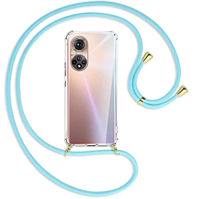 Abbildung von mtb more energy® Handykette kompatibel mit Honor 50, Huawei Nova 9 (6.57&#039;&#039;) Himmelblau/Gold Smartphone Hülle zum Umhängen Anti Shock Full TPU Case