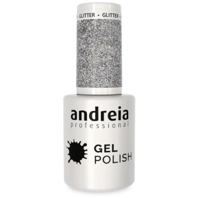 Abbildung von Andreia Professional Semi Permanenter Nagelgel Lack für UV/LED Lampe Intensiver Glanz und 4 Wochen haltbare Maniküre Lackierung Farbe 277 Silber Glitter Grautöne Lila 10.5 ml