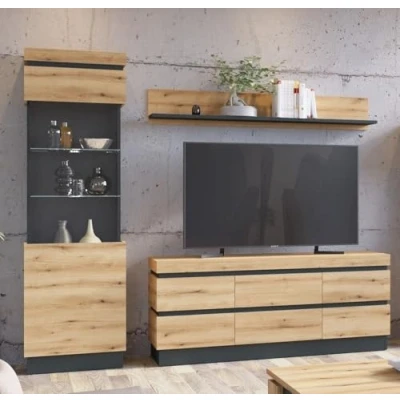 Abbildung von möbelando Wohnwand &gt;Corte&lt; (3 teilig) in Coast Evoke Eiche Dekor 222x201x45 (BxHxT)