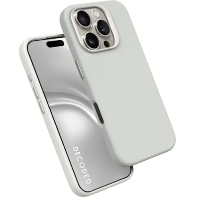 Abbildung von DECODED Silikon Hülle für iPhone 16 Pro Max, MagSafe kompatibel, Premium Liquid Soft Touch Material, Ganzkörper Schutzhülle, erhöhte Kanten zum Schutz von Bildschirm und Kamera, Steingrau