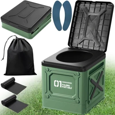 Abbildung von ITMNMNL Campingtoilette,Camping Toiletten,25L Mobile Toilette max 150 kg Campingtoilette Faltbar,Tragbare für Draußen oder Drinnen,Camping WC,Toilettenbag+Aufbewahrungsbeutel (Black Green)