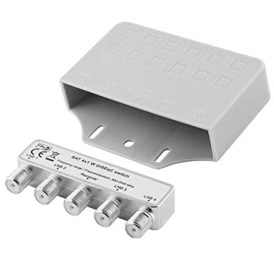 Abbildung von BestPlug Digital Sat Schalter Umschalter für Satelliten Anlagen, DiSEqC 2.0, 1 Receiver Anschluss und 4 LNB Anschluss, geeignet 3D SD HD FullHD UHD 4K, Metallausführung