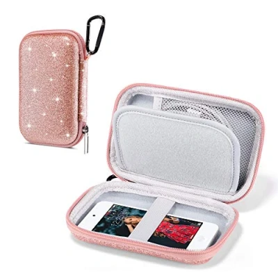 Abbildung von ULAK MP3 Player Hülle, Glitter Hard Travel Case Schützende Aufbewahrungs Tasche für Bluetooth / MP4 Player/Kopfhörer/iPod Touch Roségold