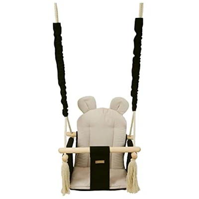 Abbildung von Kinderschaukel Babyschaukel Indoor Schaukel Hängeschaukel Sitzschaukel Hängesitz (Muster: schwarz, cremefarben)