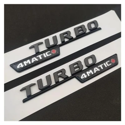 Abbildung von GerRit yzw6688 3D ABS Schwarz Logo Turbo 4matic Emblem Auto Kotflügel Abzeichen Aufkleber Kompatibel mit C117 W205 W204 W213 W212 Zubehör (Color : Glossy Black 2pcs)