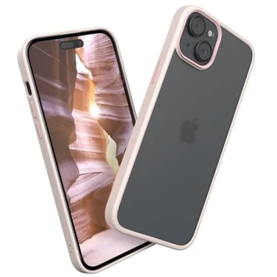 Abbildung von EAZY Case Hybrid Outdoor kompatibel mit iPhone 15 Plus Handyhülle für Hülle als Fallschutz schlanke Schutzhülle stoßfestes Cover in Matt Transparent/Alt Rosa
