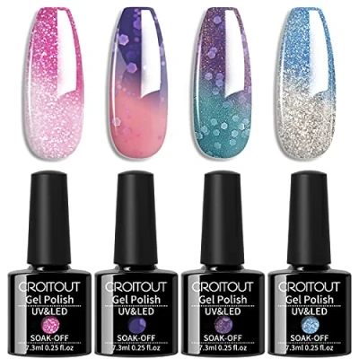 Abbildung von Croitout Gel Nagellack Set, UV Farbwechsel Thermo Shellac Gellack Kit, Mehrfarbig Ablösbarer Nagelgel Farbgel Nagel, Chameleon Polish Set 4 x 7.3ml (4WB 014)