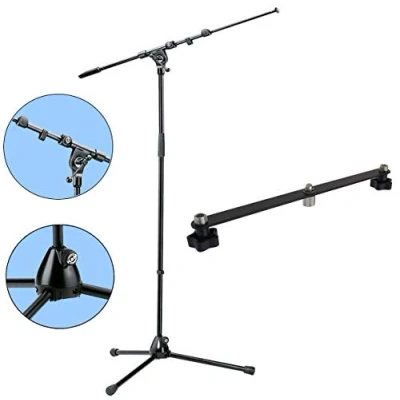 Abbildung von K&amp;M 210/9 Mikrofonstativ mit Galgen + keepdrum Stereo Schiene Doppel Halterung