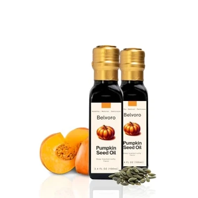 Abbildung von Belvoro Premium Styrian Pumpkin Seed Oil 100% Unrefined, Vegan, Gluten Free, Non GMO, for Health &amp; Beauty (100 ml 2 Pack, Oil)