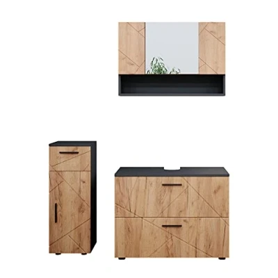 Abbildung von Vicco Badmöbel Set Irma, Anthrazit/Eiche, 3 Teile, mit Schubladenschrank und Midischrank, (3 St., er Set)