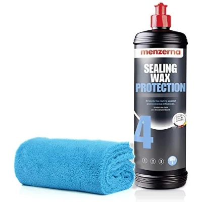 Abbildung von detailmate Autopflege Set Auto Polier Set: Menzerna Politur Heavy Cut, Medium Finish, Carnauba/Polymer Wachs + Mikrofaser Poliertuch zum Auspolieren Lack (Sealing Wax Protection 1L)