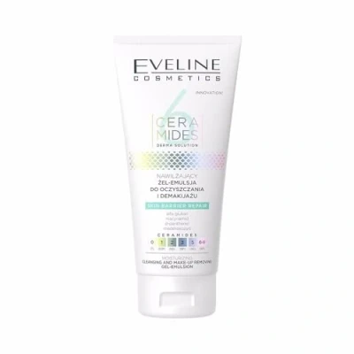 Abbildung von Eveline Cosmetics 6 Ceramides Feuchtigkeitsspendender Gelreiniger zur Make up Entfernung Sanfte Formel für empfindliche Haut, angereichert mit Ceramiden &amp; Panthenol