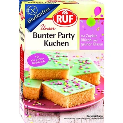 Abbildung von RUF Bunter Partykuchen glutenfrei, Blechkuchen mit Zuckerstreusel und Zuckerglasur, perfekt für den Kindergeburtstag, Zöliakie geeignet, 815g