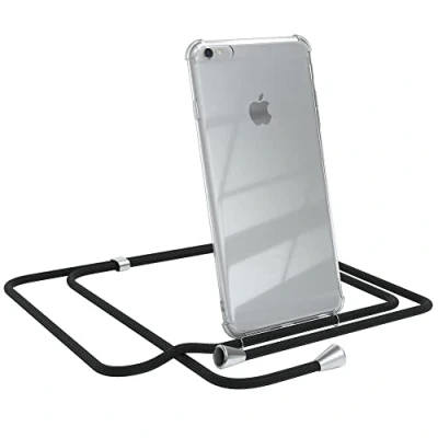 Abbildung von EAZY CASE Handykette kompatibel mit iPhone 6 / 6S Plus Handyhülle Umhängeband, Handykordel Schutzhülle, Silikonhülle, Hülle Band, Stylische Kette für Smartphone, Schwarz
