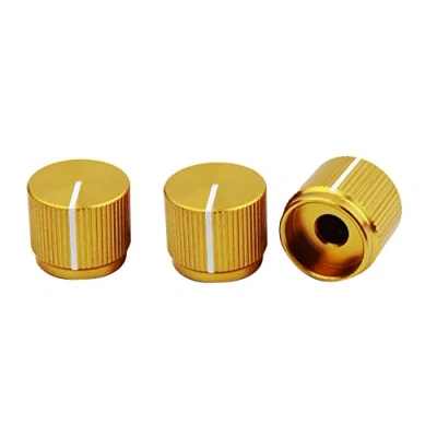 Abbildung von Guyker 3Pcs Guitar Aluminum Flat Top Control Knobs Dia. 6mm(0.24&quot;) Shaft Pots Dome Tuning Potentiometer Knob Replacement Part for Electric or Precision Bass, gold