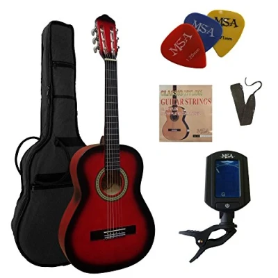 Abbildung von 3/4 GITARRE KONZERTGITARRE IM SET CLASSIC ROT SCHATTIERT DECKE LINDENHOLZ TASCHE BAND SAITEN 3xPIK STIMMGERÄT ET33B C4