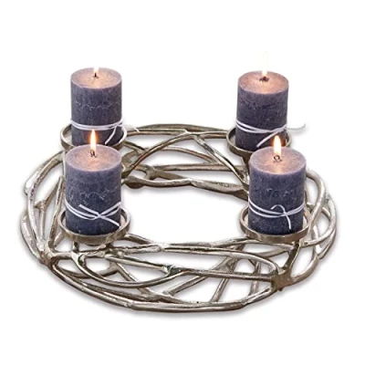 Abbildung von Loberon Kerzenkranz Coldfield, Rustikales Finish, für 4 Stumpenkerzen, Festliches Design, Zeitlose Eleganz, Adventsdekoration, Advent, Weihnachten, Aluminiumguss, Silber
