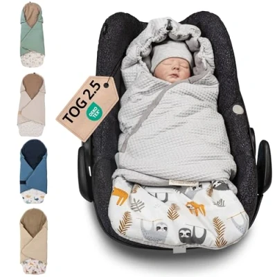 Abbildung von ULLENBOOM Einschlagdecke Babyschale, 100% OEKO TEX Materialien, Ideal für Herbst und Winter, Grau Faultiere (Made in EU) Babydecke Kindersitz oder Kinderwagen, kuschelige Decke Babys