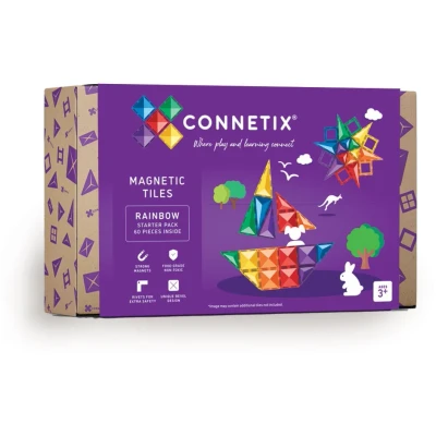 Abbildung von Connetix Rainbow Starter Pack verstärkte Magnete pädagogisches Lernspiel Magnetspielbausteine, (Open Play, 60 Teile), ab 3 Jahren