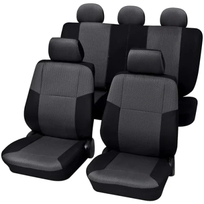 Abbildung von PETEX Auto Sitzbezüge Universal Komplett Set 15 teilig Sylt schwarz, Eco Class mit SAB 2 Vario Plus