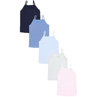 Abbildung von TupTam Mädchen Unterhemd Spaghettiträger Top 5er Pack, Farbe: Dunkelblau Blau Hellblau Grau Rosa, Größe: 134 140