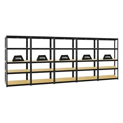 Abbildung von PROREGAL Mega Deal 5er Set Schwerlastregale Slim Elephant 180x90x45cm mit 5 Ebenen Fachlast 350kg Schwarz