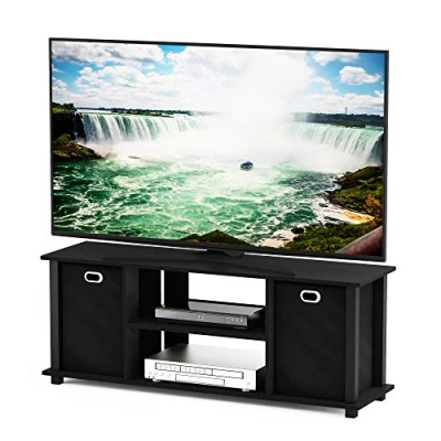 Abbildung von Furinno Econ TV Schrank/Entertainment Center mit 2 Einschüben, holz, schwarz, 29.72 x 40.13 cm