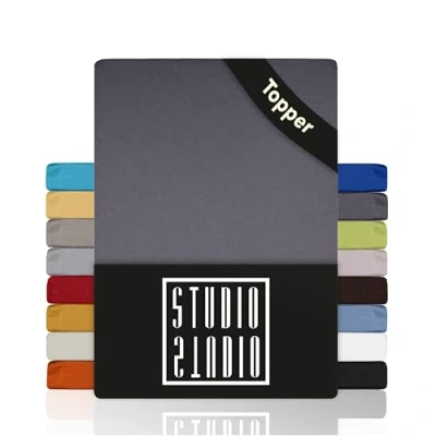 Abbildung von STUDIO Spannbettlaken Basic Topper, viele Größen, 100% Baumwolle, OEKO TEX 100, Jersey, Gummizug: rundum, (1 Stück), 90x200 cm Topper Spannbetttuch bis 14 Höhe Grau