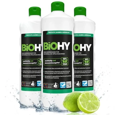 Abbildung von BiOHY Geschirrreiniger für gewerbliche Spülmaschinen (3 x 1 Liter) Maschinenspülmittel Geschirr ergiebig, flüssig &amp; phosphatfrei Gastro Gewerbe Spülmaschinenreiniger