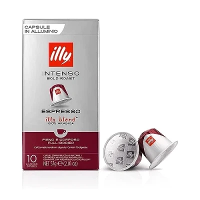 Abbildung von illy Kaffee INTENSO, intensive Röstung, in kompatiblen Kaffeekapseln* 10 Verpackungen zu je Kapseln