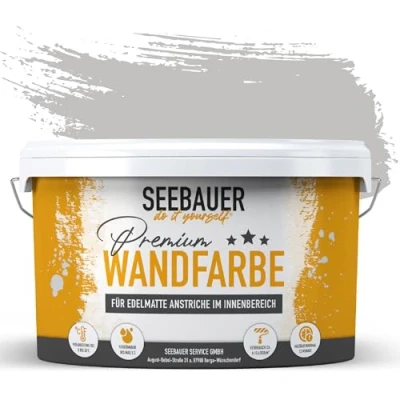 Abbildung von SEEBAUER diy Wandfarbe Grau 2,5L für Innen (No. 229 Fossil Sense) Edelmatte hellgraue Innenfarbe Grautöne sehr hohe Deckkraft Matt, Abwaschbar und Tropffrei