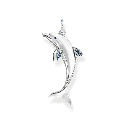 Abbildung von Thomas Sabo Damen Ketten Anhänger Delfin, mit mehreren Zirkoniasteinen, 925er Sterlingsilber geschwärzt, Maße: 44 x 10 mm, PE932 644 1