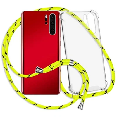 Abbildung von mtb more energy Handykette kompatibel mit Motorola Moto G6 Plus, G6+ (5.9&#039;&#039;) Neon Gelb gestreift Smartphone Hülle zum Umhängen Anti Shock Full TPU Case