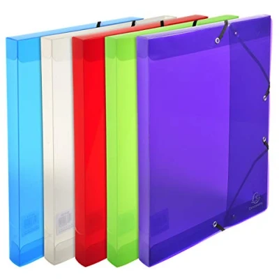 Abbildung von Exacompta 59410E Packung (mit 8 Archivboxen Crystal aus PP, robust und strapazierfähig, mit Gummizugverschluß, Rücken 25mm, DIN A4) farbig sortiert, Stück