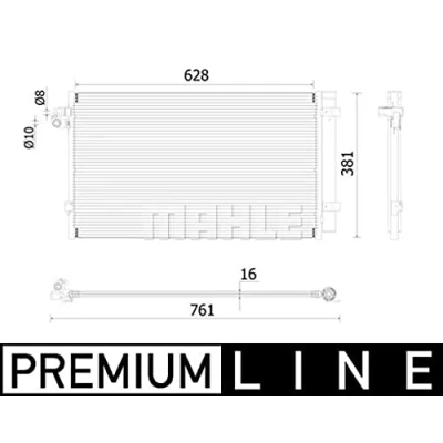Abbildung von MAHLE ORIGINAL AC 99 000P Klimakondensator ohne Dichtung mit Trockner 10 8 628