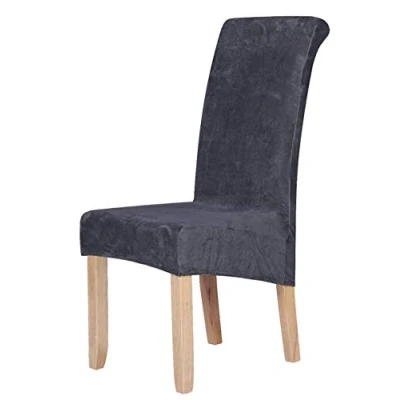 Abbildung von Homaxy Samt Stuhl Deckt Satz von 4, Stretch Esszimmer Deckt, Spandex Plüsch Decken Große Protector (dunkelgrau)